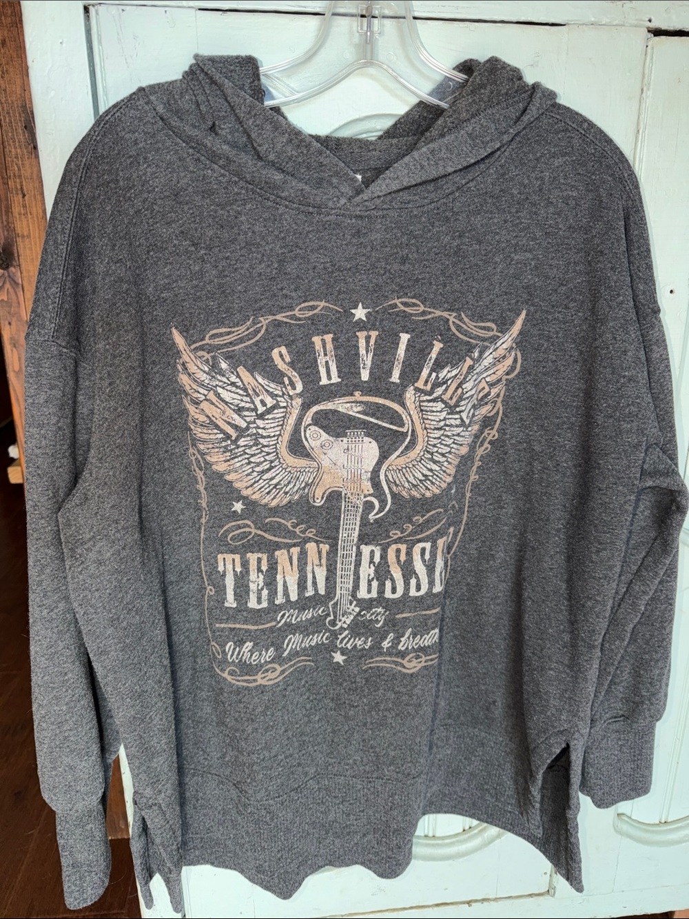 Maurices Nashville Charcoal Gray Crewneck Sweatshirt with Vintage Guitar Graphic